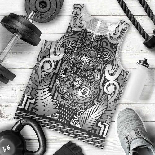 Custom New Zealand Taiaha Maori Men Tank Top Kiwikiwi Minimalist Silver Fern Tukutuku Motif