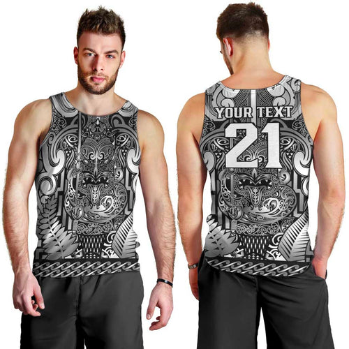 Custom New Zealand Taiaha Maori Men Tank Top Kiwikiwi Minimalist Silver Fern Tukutuku Motif