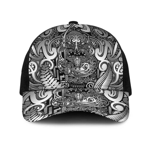 New Zealand Taiaha Maori Mesh Trucker Cap Kiwikiwi Minimalist Silver Fern Tukutuku Motif