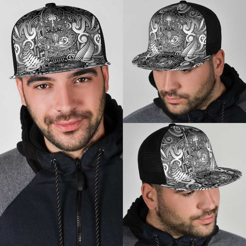 New Zealand Taiaha Maori Mesh Trucker Cap Kiwikiwi Minimalist Silver Fern Tukutuku Motif