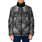 Custom New Zealand Taiaha Maori Padded Jacket Kiwikiwi Minimalist Silver Fern Tukutuku Motif