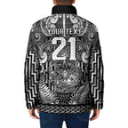 Custom New Zealand Taiaha Maori Padded Jacket Kiwikiwi Minimalist Silver Fern Tukutuku Motif