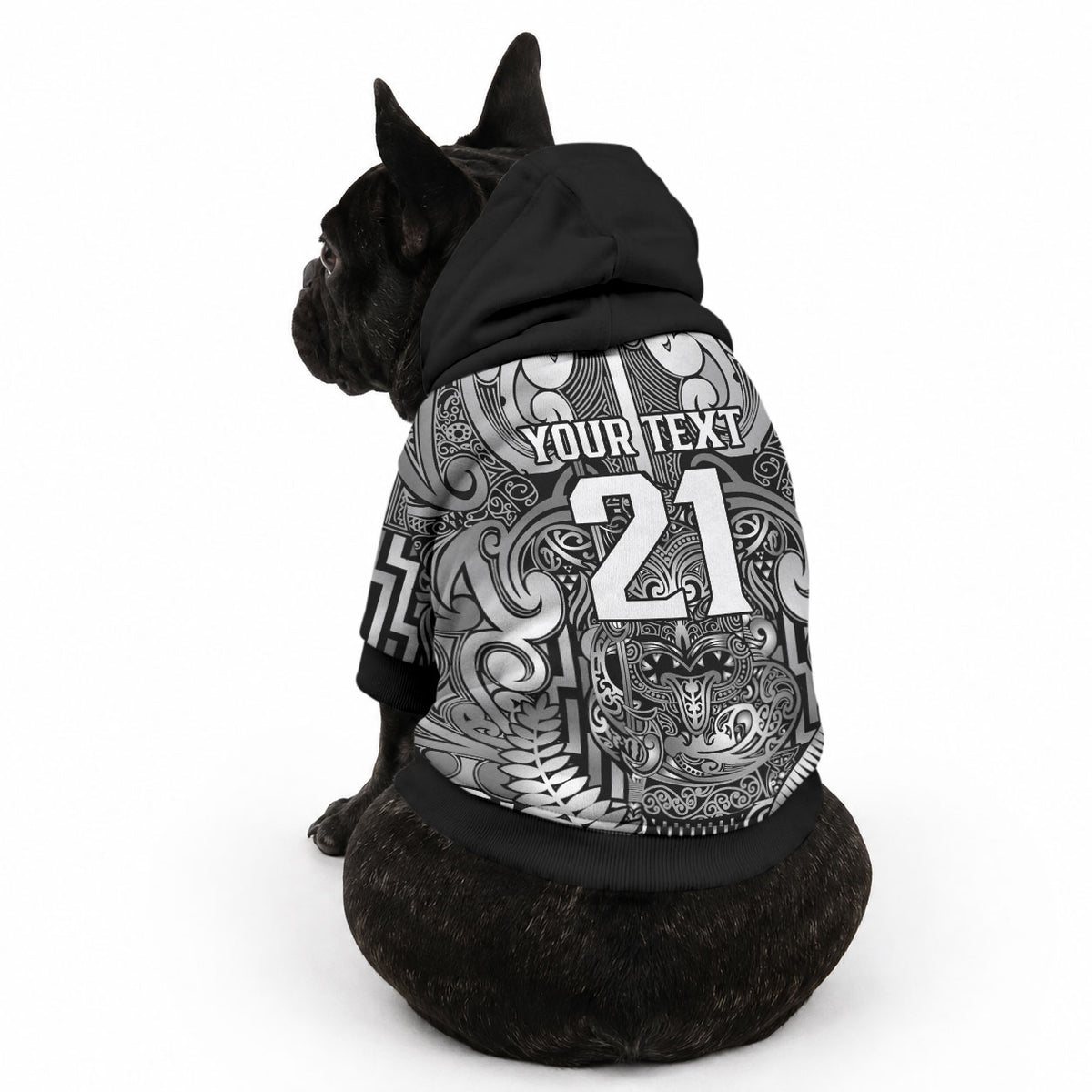 Custom New Zealand Taiaha Maori Pet Hoodie Kiwikiwi Minimalist Silver Fern Tukutuku Motif