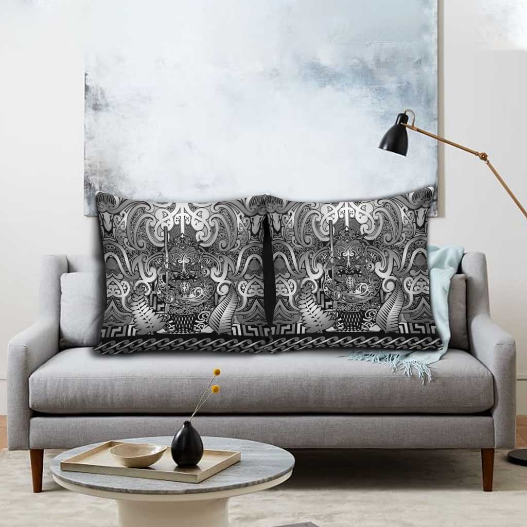 New Zealand Taiaha Maori Pillow Cover Kiwikiwi Minimalist Silver Fern Tukutuku Motif