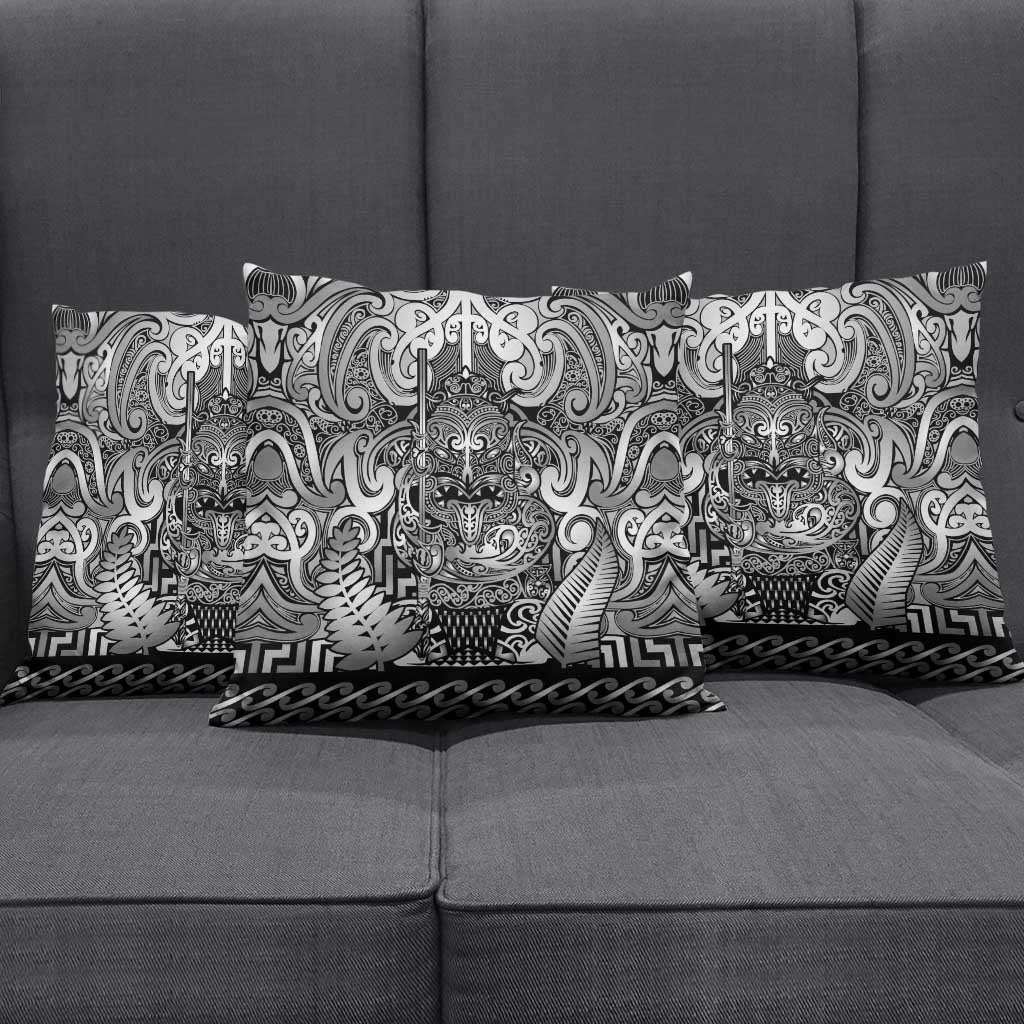 New Zealand Taiaha Maori Pillow Cover Kiwikiwi Minimalist Silver Fern Tukutuku Motif