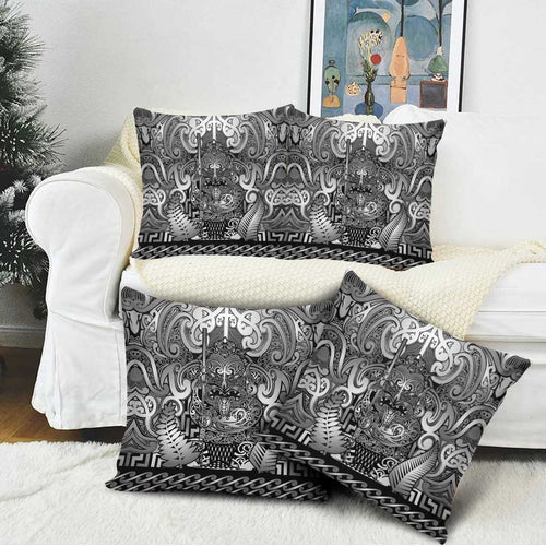 New Zealand Taiaha Maori Pillow Cover Kiwikiwi Minimalist Silver Fern Tukutuku Motif