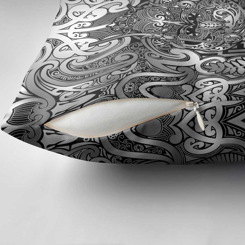New Zealand Taiaha Maori Pillow Cover Kiwikiwi Minimalist Silver Fern Tukutuku Motif