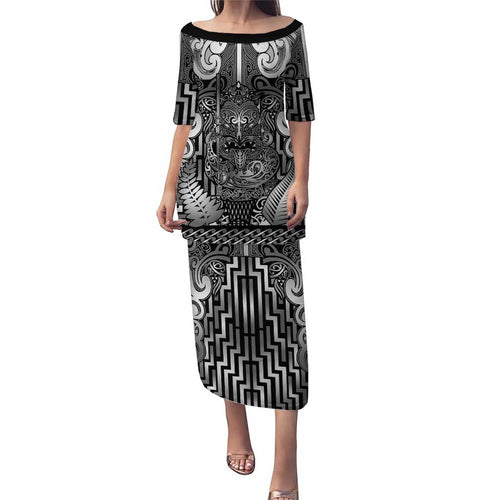 Custom New Zealand Taiaha Maori Puletasi Kiwikiwi Minimalist Silver Fern Tukutuku Motif