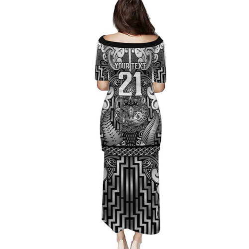 Custom New Zealand Taiaha Maori Puletasi Kiwikiwi Minimalist Silver Fern Tukutuku Motif