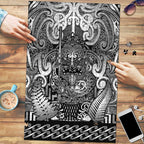 New Zealand Taiaha Maori Puzzle Kiwikiwi Minimalist Silver Fern Tukutuku Motif