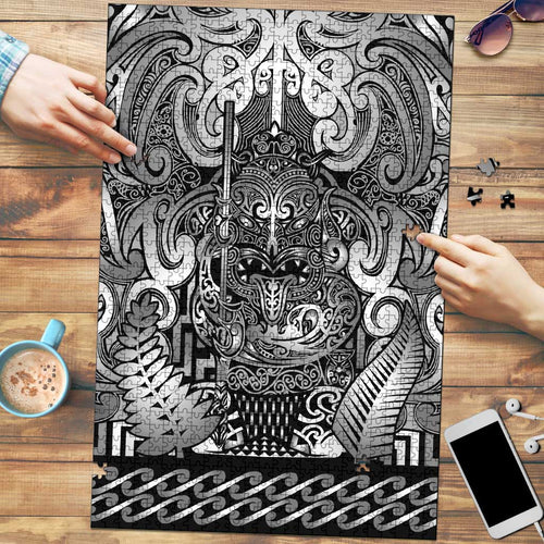 New Zealand Taiaha Maori Puzzle Kiwikiwi Minimalist Silver Fern Tukutuku Motif
