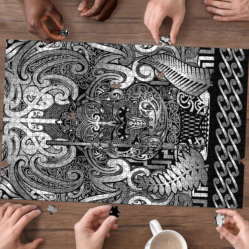 New Zealand Taiaha Maori Puzzle Kiwikiwi Minimalist Silver Fern Tukutuku Motif