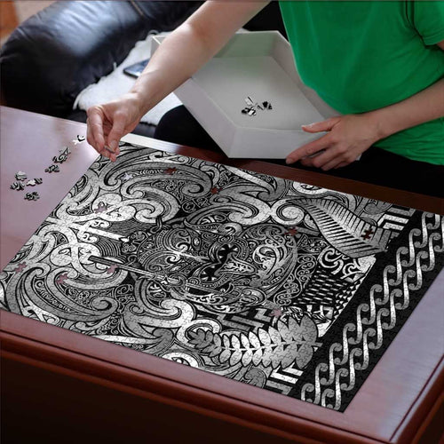 New Zealand Taiaha Maori Puzzle Kiwikiwi Minimalist Silver Fern Tukutuku Motif