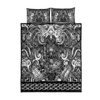 New Zealand Taiaha Maori Quilt Bed Set Kiwikiwi Minimalist Silver Fern Tukutuku Motif
