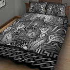 New Zealand Taiaha Maori Quilt Bed Set Kiwikiwi Minimalist Silver Fern Tukutuku Motif