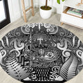 New Zealand Taiaha Maori Round Carpet Kiwikiwi Minimalist Silver Fern Tukutuku Motif