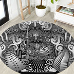 New Zealand Taiaha Maori Round Carpet Kiwikiwi Minimalist Silver Fern Tukutuku Motif