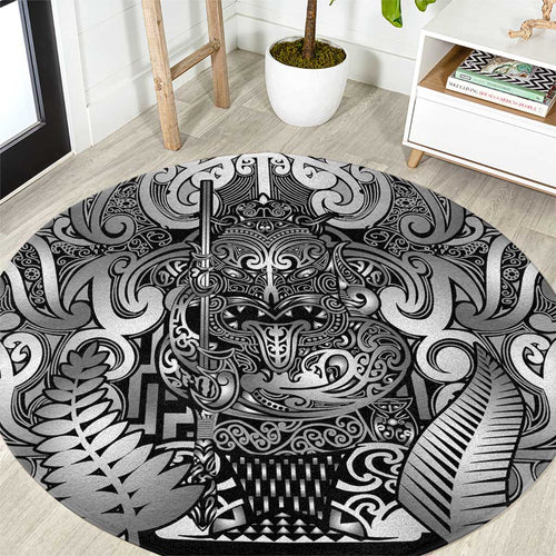 New Zealand Taiaha Maori Round Carpet Kiwikiwi Minimalist Silver Fern Tukutuku Motif