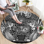 New Zealand Taiaha Maori Round Carpet Kiwikiwi Minimalist Silver Fern Tukutuku Motif