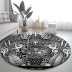 New Zealand Taiaha Maori Round Carpet Kiwikiwi Minimalist Silver Fern Tukutuku Motif