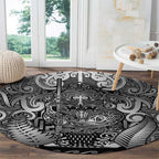 New Zealand Taiaha Maori Round Carpet Kiwikiwi Minimalist Silver Fern Tukutuku Motif