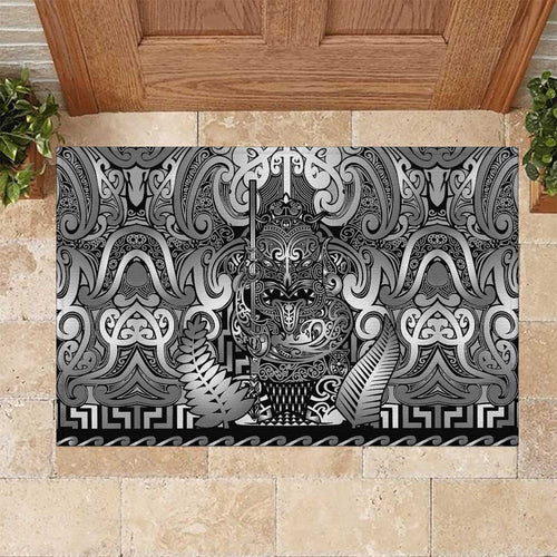 New Zealand Taiaha Maori Rubber Doormat Kiwikiwi Minimalist Silver Fern Tukutuku Motif