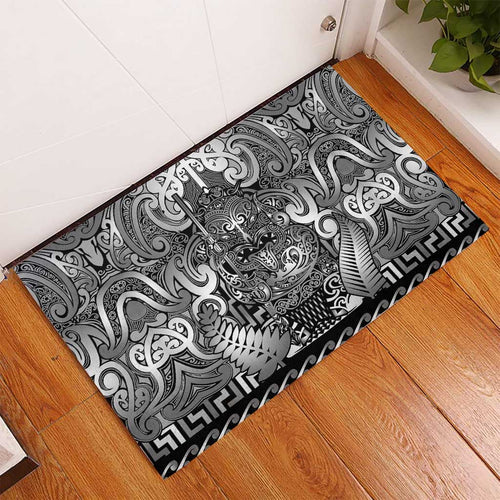 New Zealand Taiaha Maori Rubber Doormat Kiwikiwi Minimalist Silver Fern Tukutuku Motif
