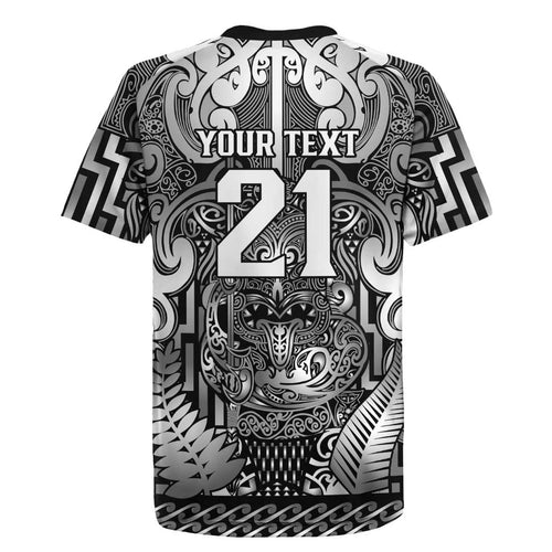 Custom New Zealand Taiaha Maori Rugby Jersey Kiwikiwi Minimalist Silver Fern Tukutuku Motif