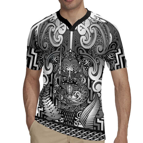 Custom New Zealand Taiaha Maori Rugby Jersey Kiwikiwi Minimalist Silver Fern Tukutuku Motif