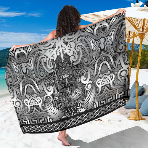 New Zealand Taiaha Maori Sarong Kiwikiwi Minimalist Silver Fern Tukutuku Motif