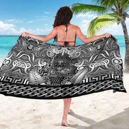 New Zealand Taiaha Maori Sarong Kiwikiwi Minimalist Silver Fern Tukutuku Motif