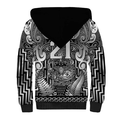 Custom New Zealand Taiaha Maori Sherpa Hoodie Kiwikiwi Minimalist Silver Fern Tukutuku Motif