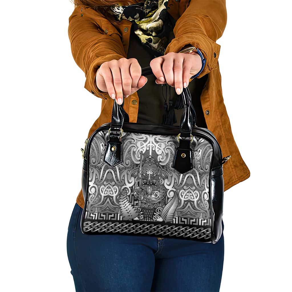 New Zealand Taiaha Maori Shoulder Handbag Kiwikiwi Minimalist Silver Fern Tukutuku Motif