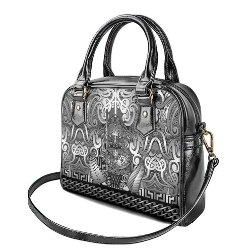 New Zealand Taiaha Maori Shoulder Handbag Kiwikiwi Minimalist Silver Fern Tukutuku Motif