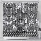 New Zealand Taiaha Maori Shower Curtain Kiwikiwi Minimalist Silver Fern Tukutuku Motif