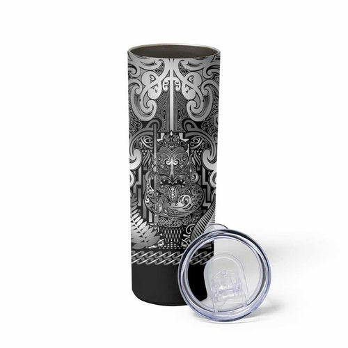 Custom New Zealand Taiaha Maori Skinny Tumbler Kiwikiwi Minimalist Silver Fern Tukutuku Motif