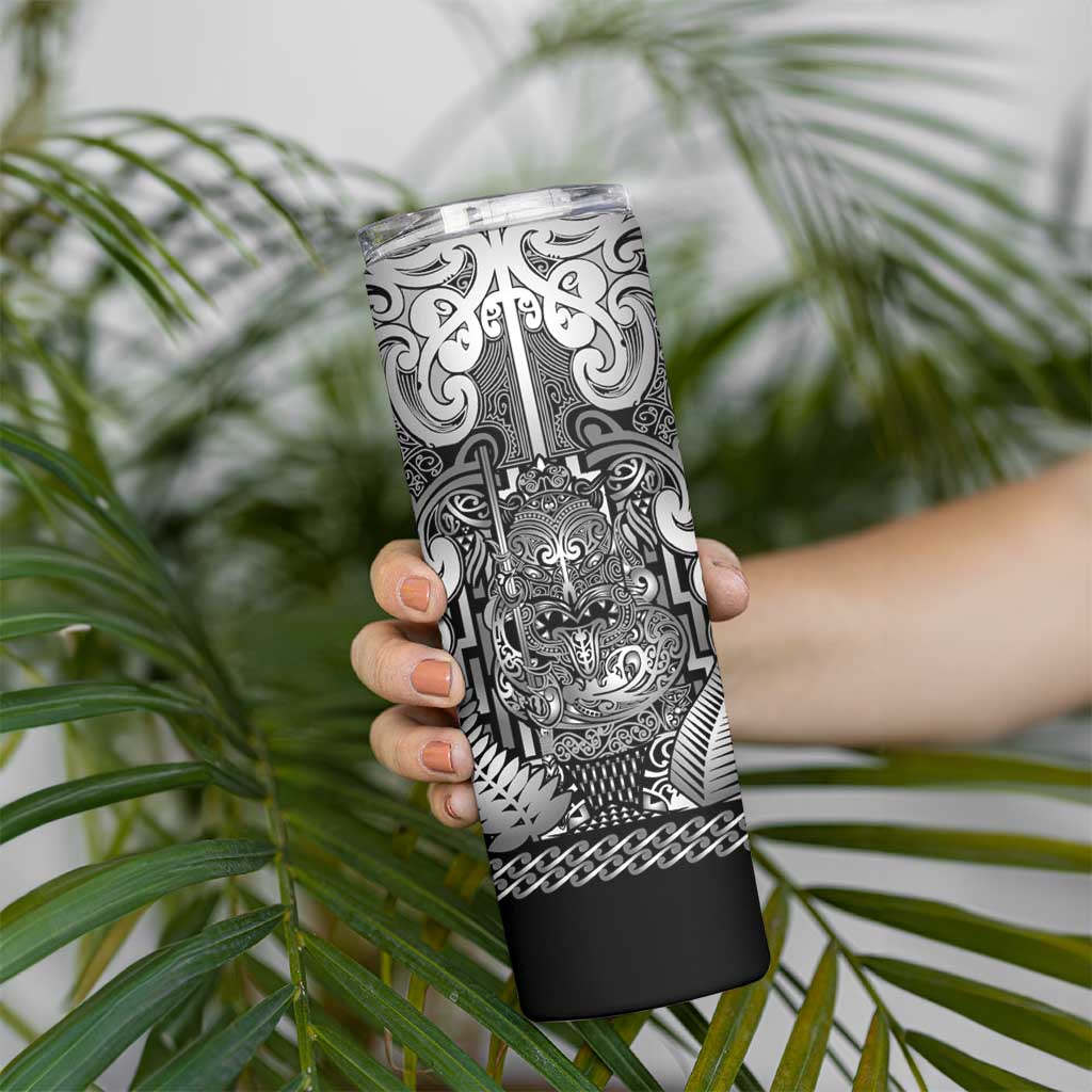 Custom New Zealand Taiaha Maori Skinny Tumbler Kiwikiwi Minimalist Silver Fern Tukutuku Motif
