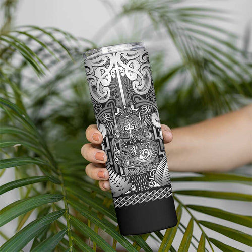 Custom New Zealand Taiaha Maori Skinny Tumbler Kiwikiwi Minimalist Silver Fern Tukutuku Motif