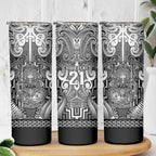 Custom New Zealand Taiaha Maori Skinny Tumbler Kiwikiwi Minimalist Silver Fern Tukutuku Motif