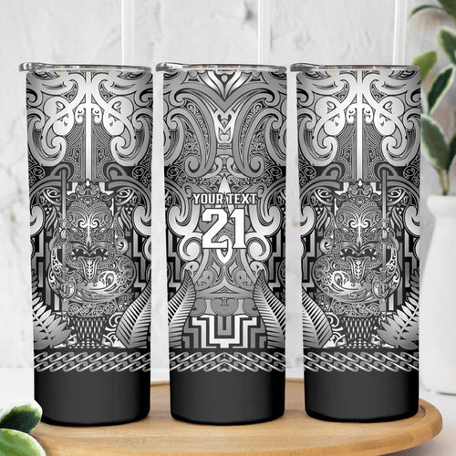 Custom New Zealand Taiaha Maori Skinny Tumbler Kiwikiwi Minimalist Silver Fern Tukutuku Motif