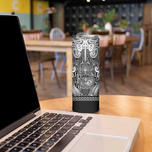 Custom New Zealand Taiaha Maori Skinny Tumbler Kiwikiwi Minimalist Silver Fern Tukutuku Motif