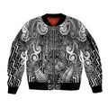 Custom New Zealand Taiaha Maori Sleeve Zip Bomber Jacket Kiwikiwi Minimalist Silver Fern Tukutuku Motif