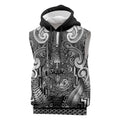 Custom New Zealand Taiaha Maori Sleeveless Hoodie Kiwikiwi Minimalist Silver Fern Tukutuku Motif
