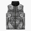 Custom New Zealand Taiaha Maori Sleeveless Puffer Jacket Kiwikiwi Minimalist Silver Fern Tukutuku Motif