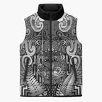 Custom New Zealand Taiaha Maori Sleeveless Puffer Jacket Kiwikiwi Minimalist Silver Fern Tukutuku Motif