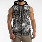 Custom New Zealand Taiaha Maori Sleeveless Zip Hoodie Kiwikiwi Minimalist Silver Fern Tukutuku Motif