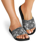 New Zealand Taiaha Maori Slide Sandals Kiwikiwi Minimalist Silver Fern Tukutuku Motif