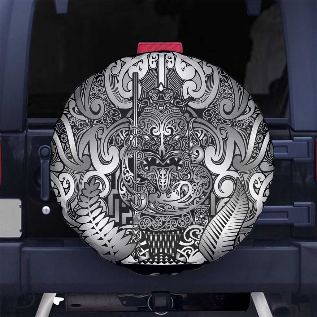 New Zealand Taiaha Maori Spare Tire Cover Kiwikiwi Minimalist Silver Fern Tukutuku Motif