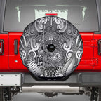 New Zealand Taiaha Maori Spare Tire Cover Kiwikiwi Minimalist Silver Fern Tukutuku Motif