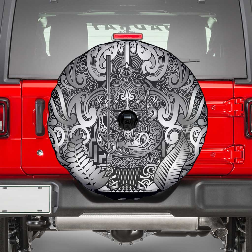 New Zealand Taiaha Maori Spare Tire Cover Kiwikiwi Minimalist Silver Fern Tukutuku Motif